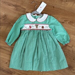 Petit Ami Christmas Green Gingham Dress 24 Months NWT